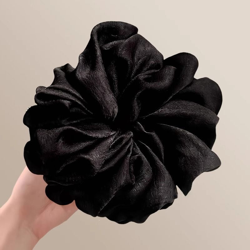 Oversized Black silk plated Satin Scrunchie – Voluminous Hair Accessory for All Styles