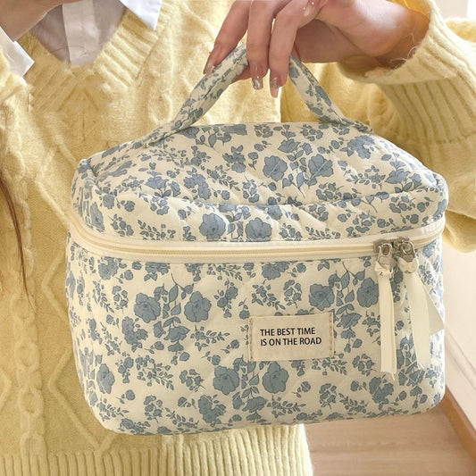 Floral Quilted Cosmetic Bag – Travel Toiletry Organizer