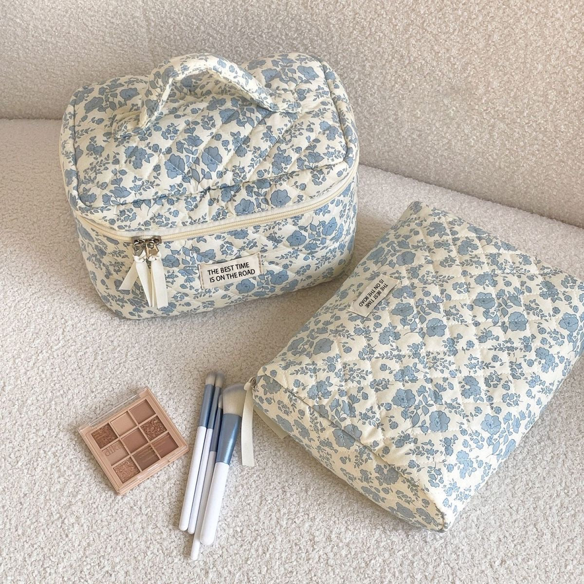 Floral Quilted Cosmetic Bag – Travel Toiletry Organizer