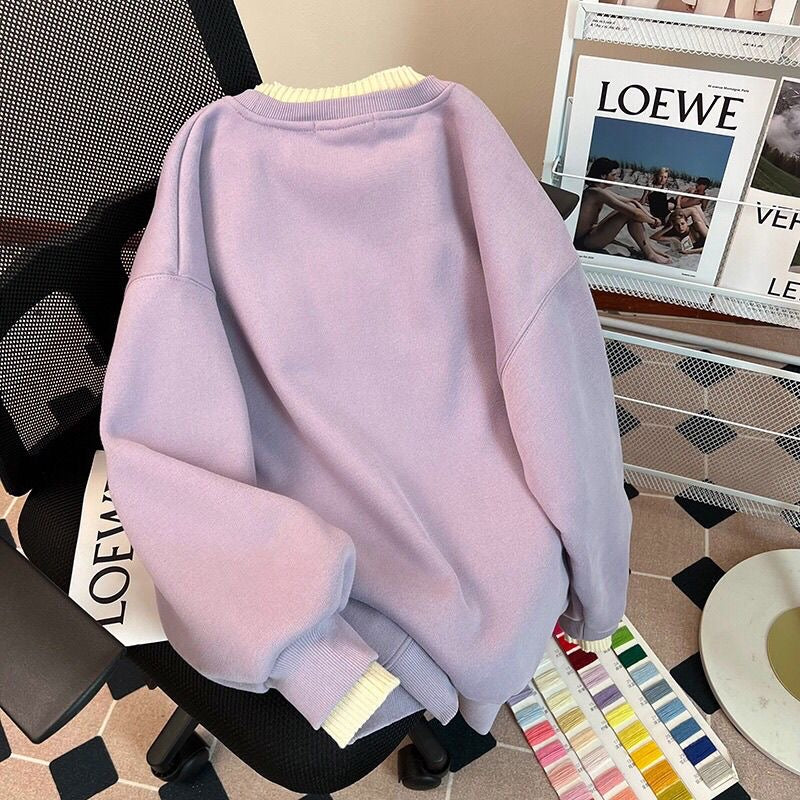 “Ice Cream” Embroidered Sweatshirt – Lavender with Pastel Cone Designs & Yellow Trim