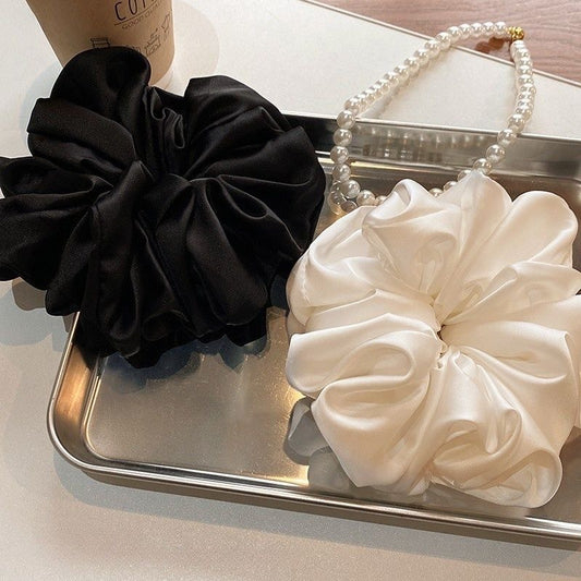 Oversized Black silk plated Satin Scrunchie – Voluminous Hair Accessory for All Styles