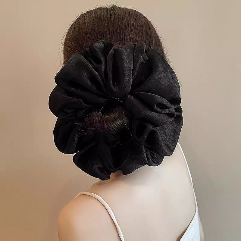 Oversized Black silk plated Satin Scrunchie – Voluminous Hair Accessory for All Styles