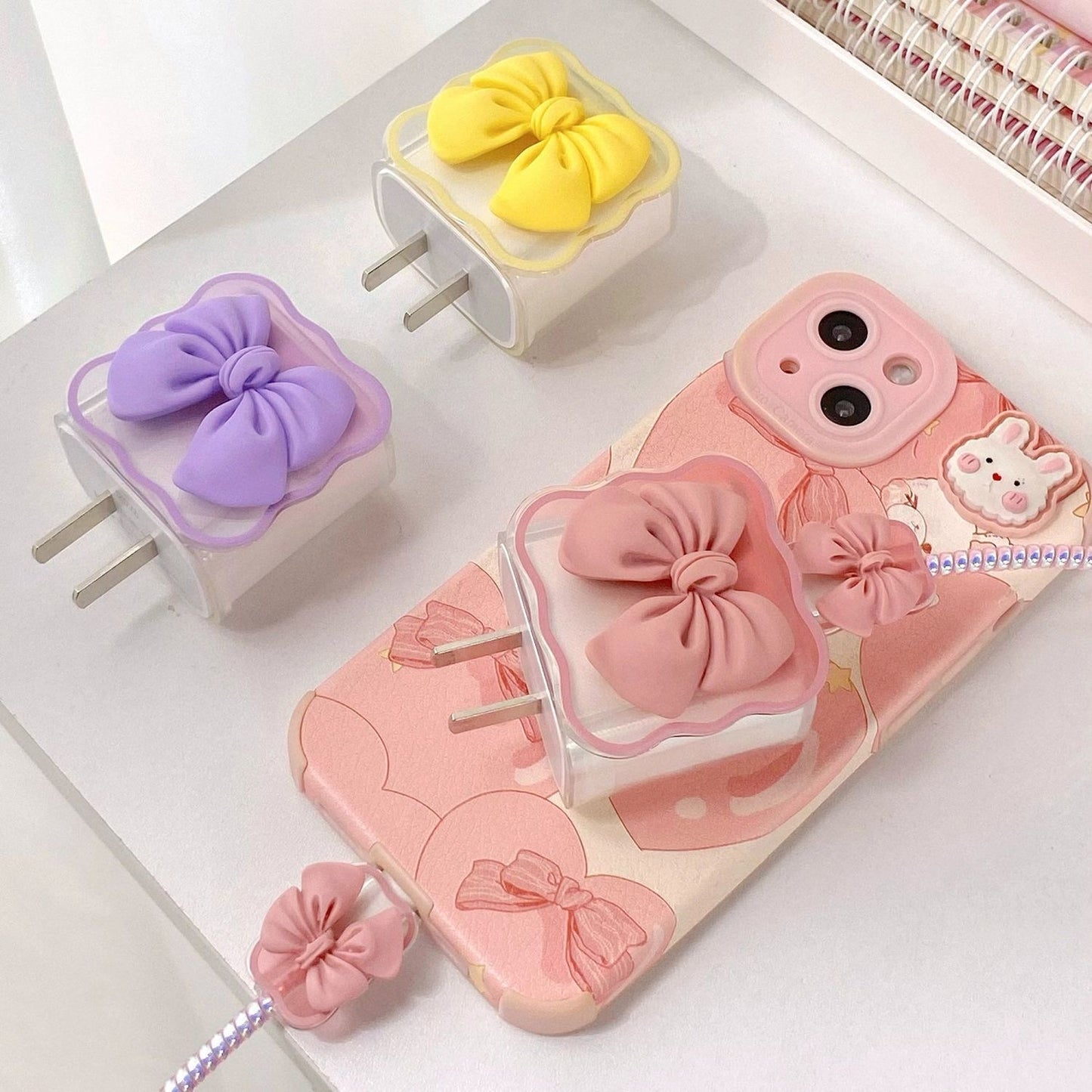 Cute Bow Cable & Charger Protector Set