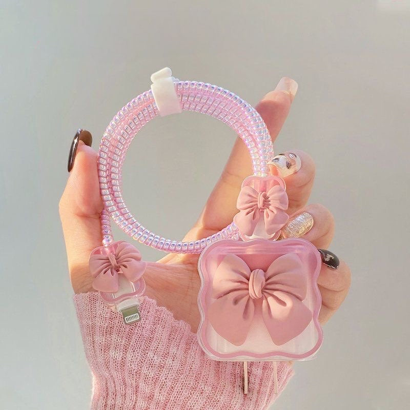 Cute Bow Cable & Charger Protector Set