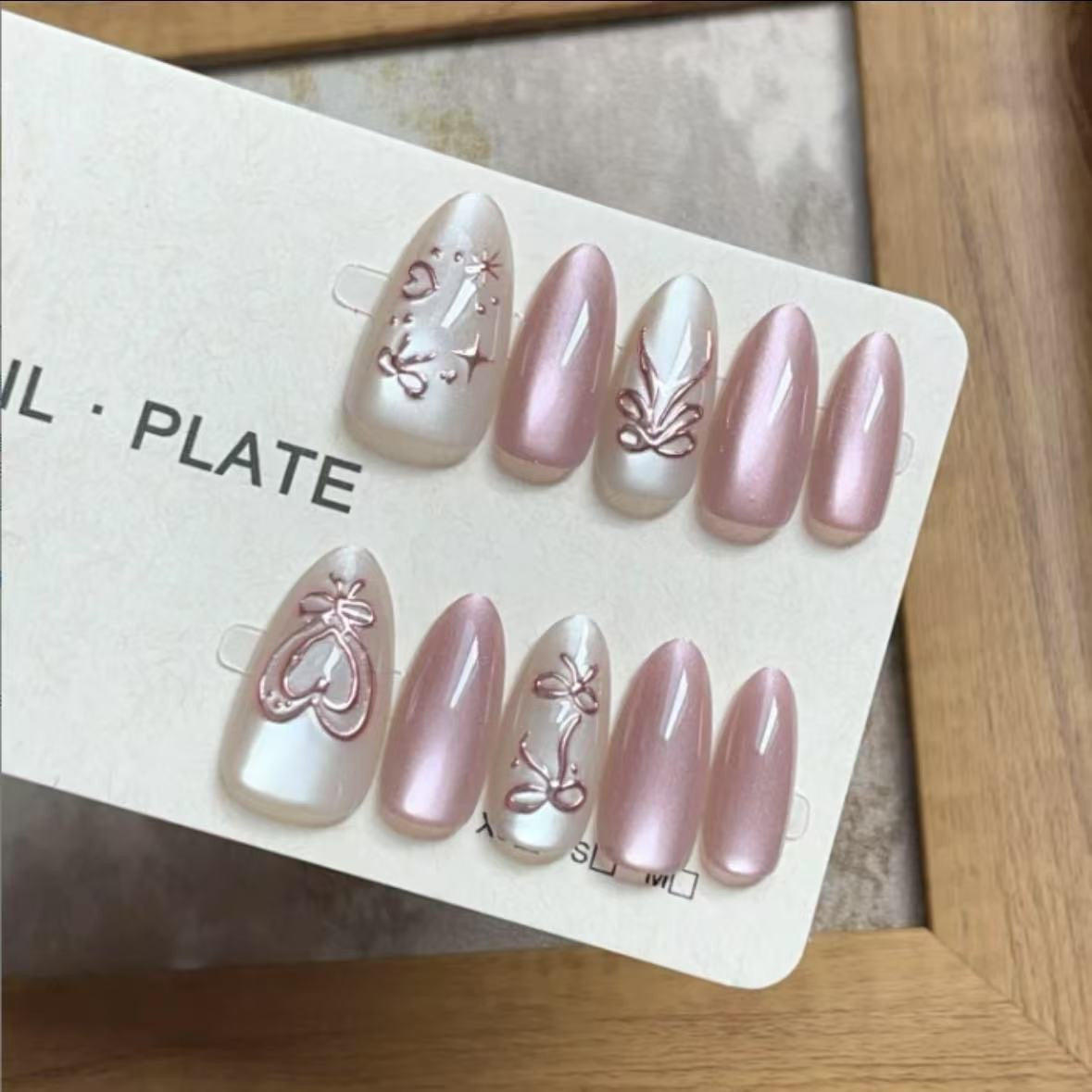 Press-On Nails – Pink Gradient with Embossed Designs