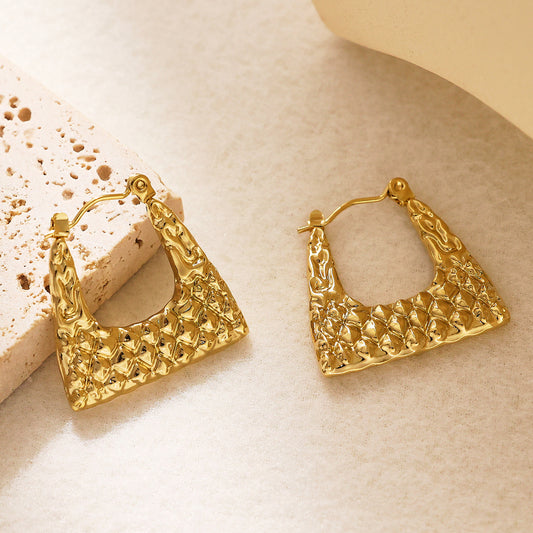 Textured Trapezoid Earrings – Sculptural Gold Design | Stainless Steel 18K Gold Plated