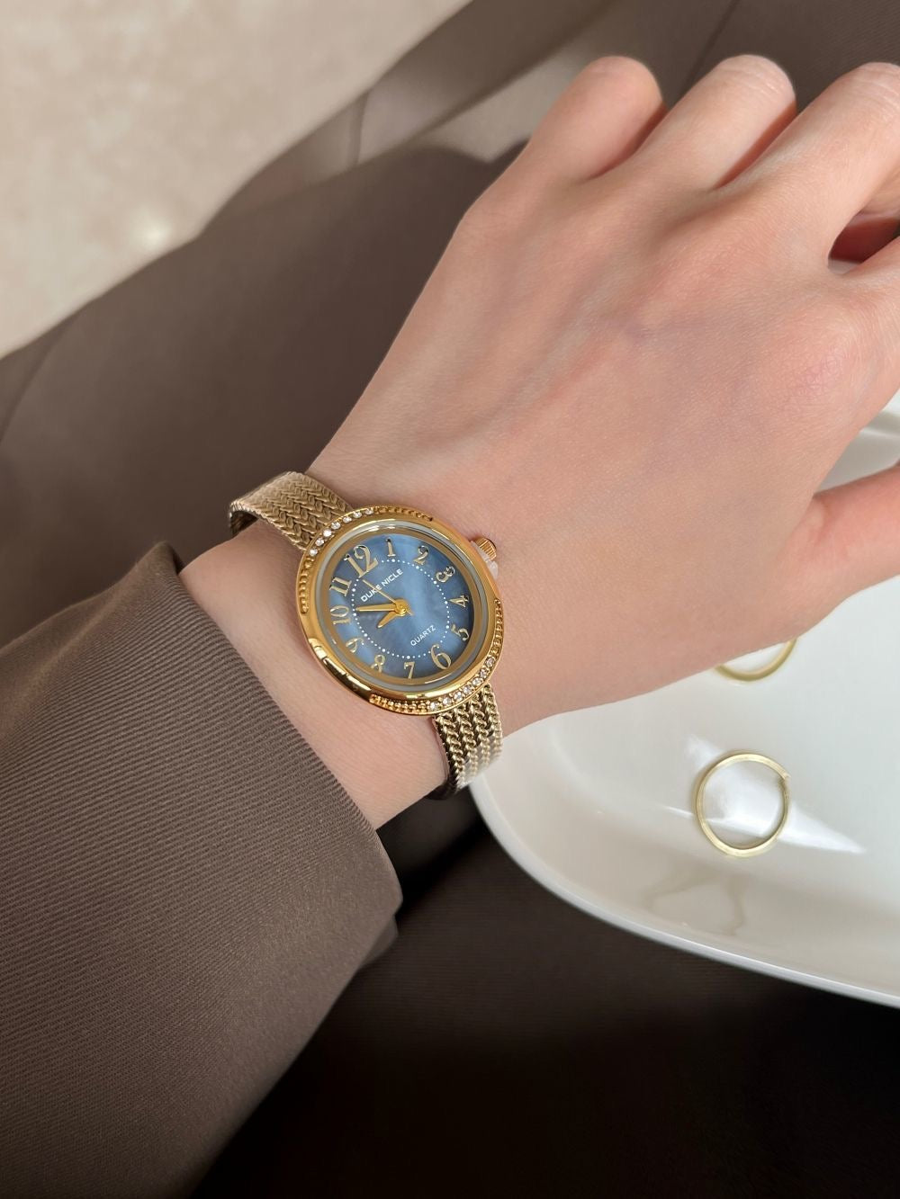 Christian Lacroix Blue Dial Gold Watch – Luxury Quartz with Woven Band