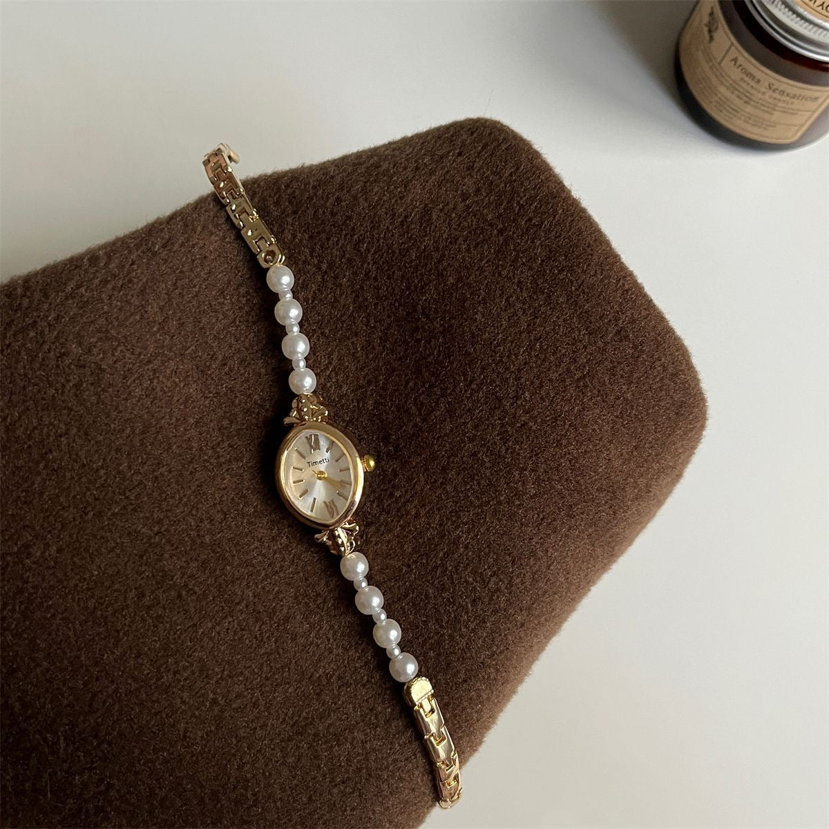 Timetti Pearl-Link Gold Watch – Vintage Elegance