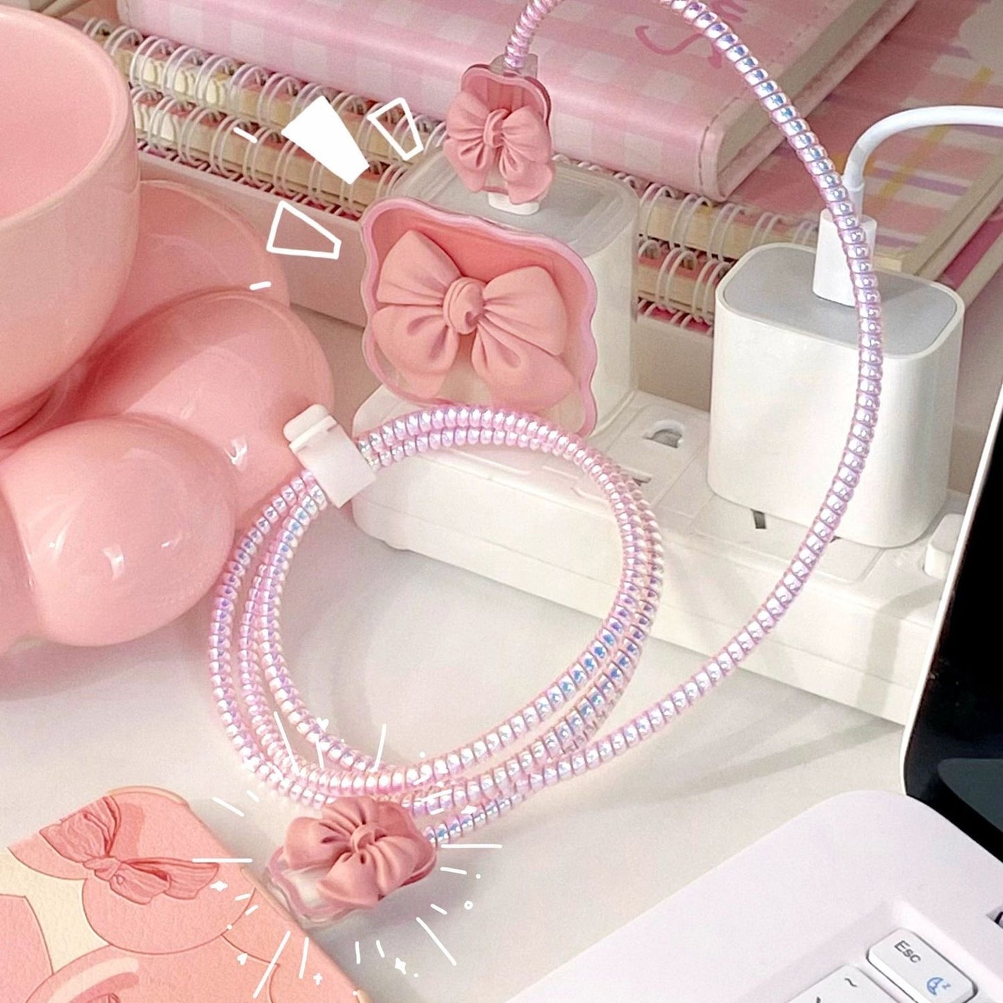 Cute Bow Cable & Charger Protector Set