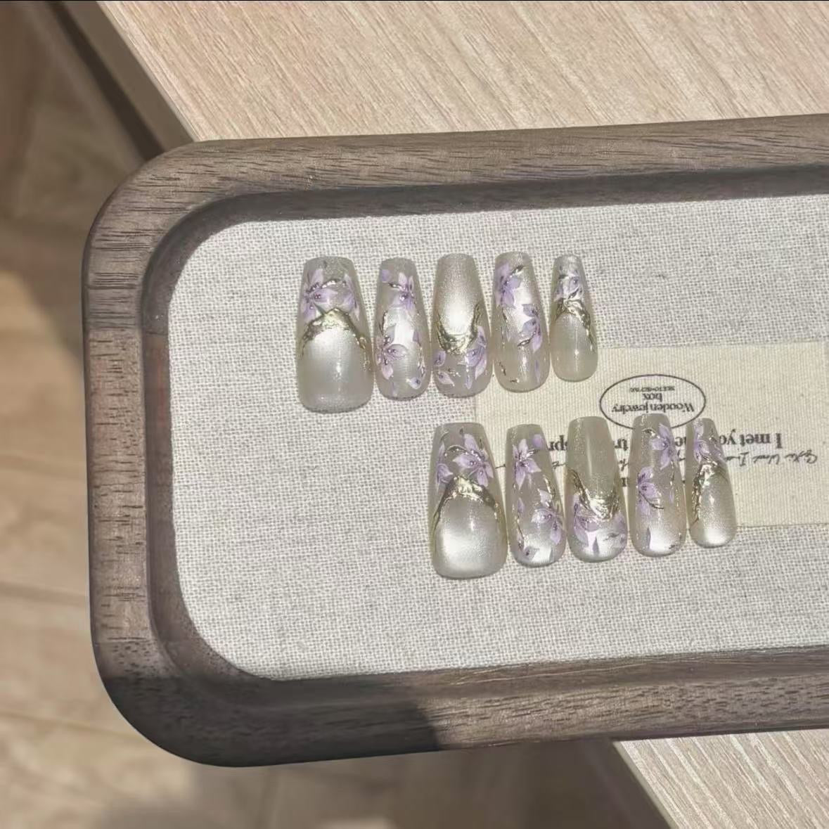 Press-On Nails – Purple Floral Elegance