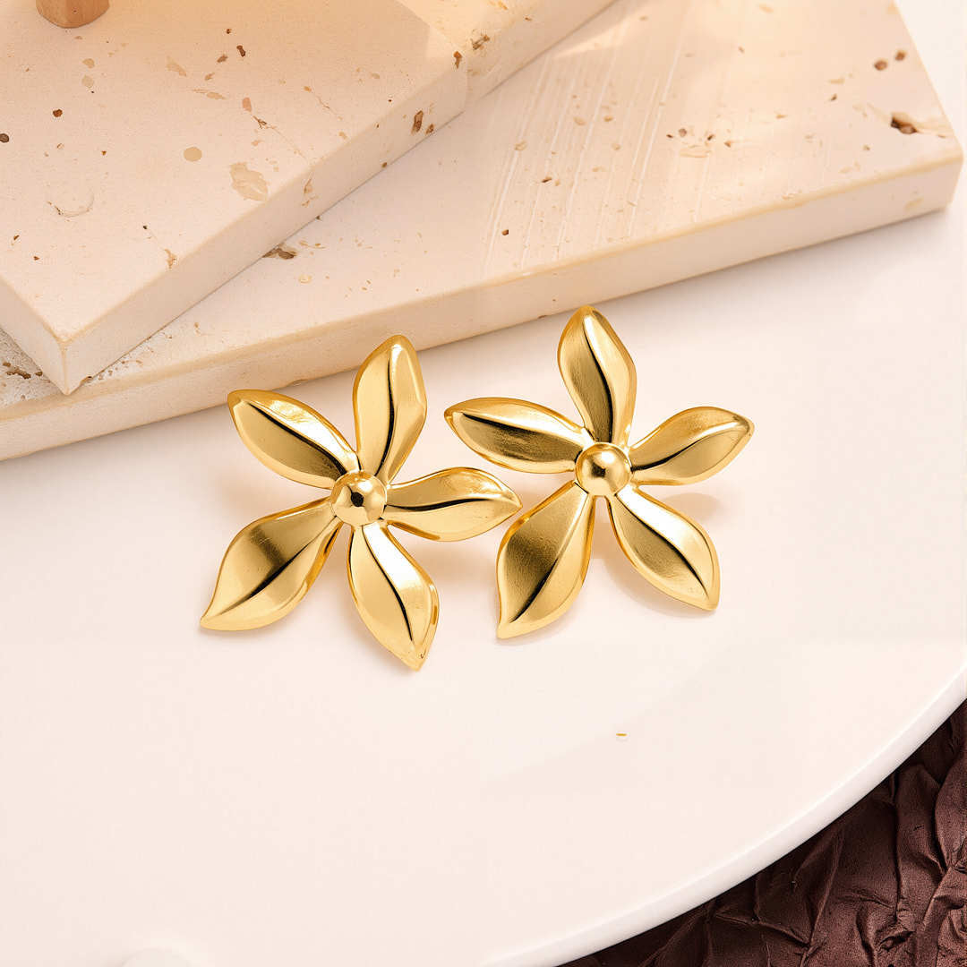 Gold Blossom Earrings – Bold Floral Design | Stainless Steel 18K Gold Plated