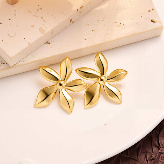 Gold Blossom Earrings – Bold Floral Design | Stainless Steel 18K Gold Plated