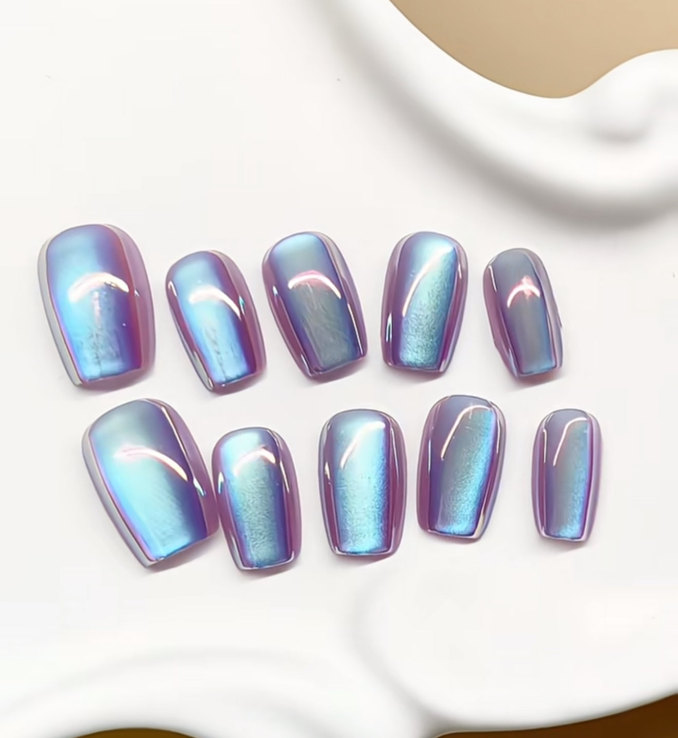 Iridescent Chrome Press-On Nails – Reusable False Nails Set