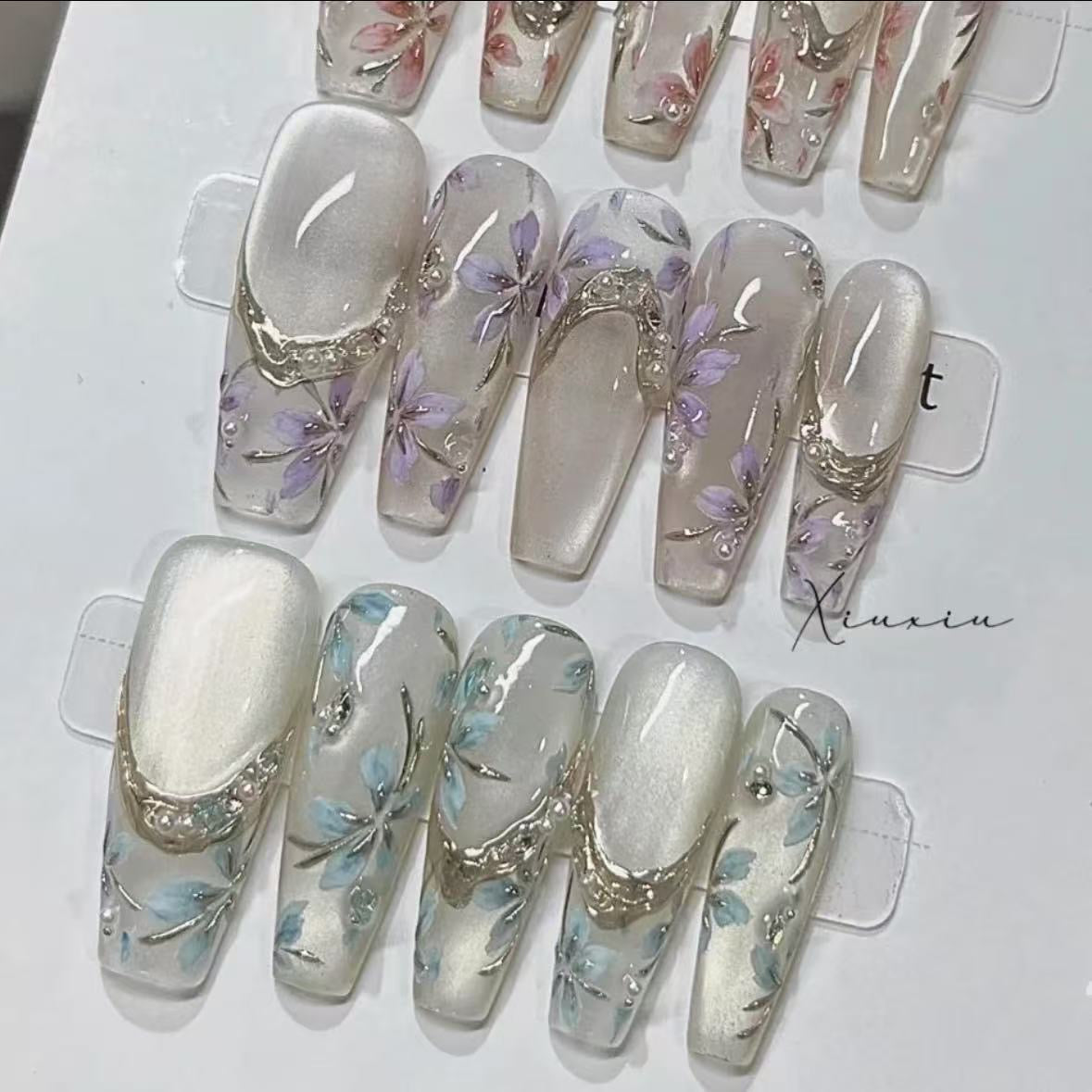 Press-On Nails – Purple Floral Elegance