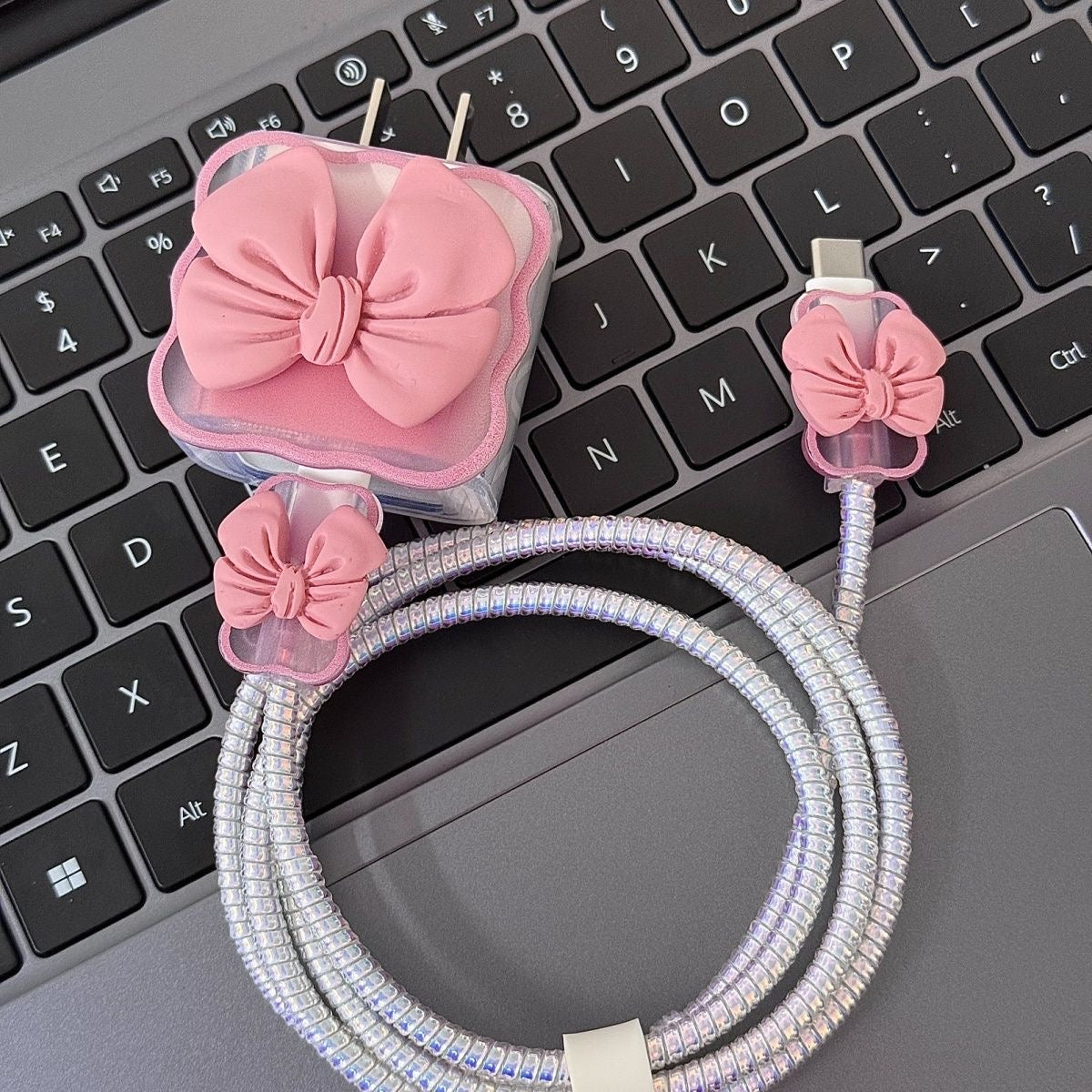 Cute Bow Cable & Charger Protector Set