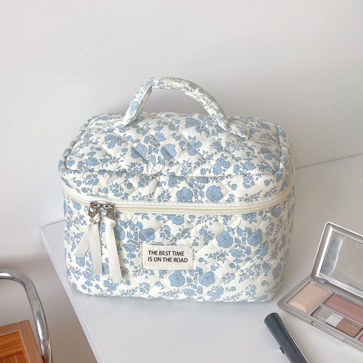 Floral Quilted Cosmetic Bag – Travel Toiletry Organizer