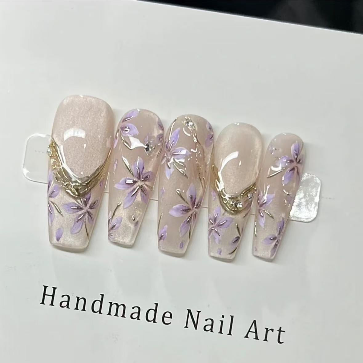 Press-On Nails – Purple Floral Elegance