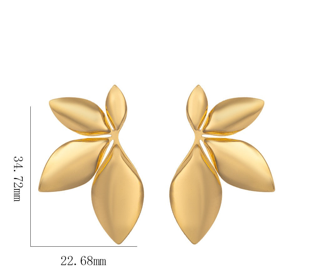 Triple Leaf Earrings – Sculpted Gold Design | Stainless Steel 18K Gold Plated