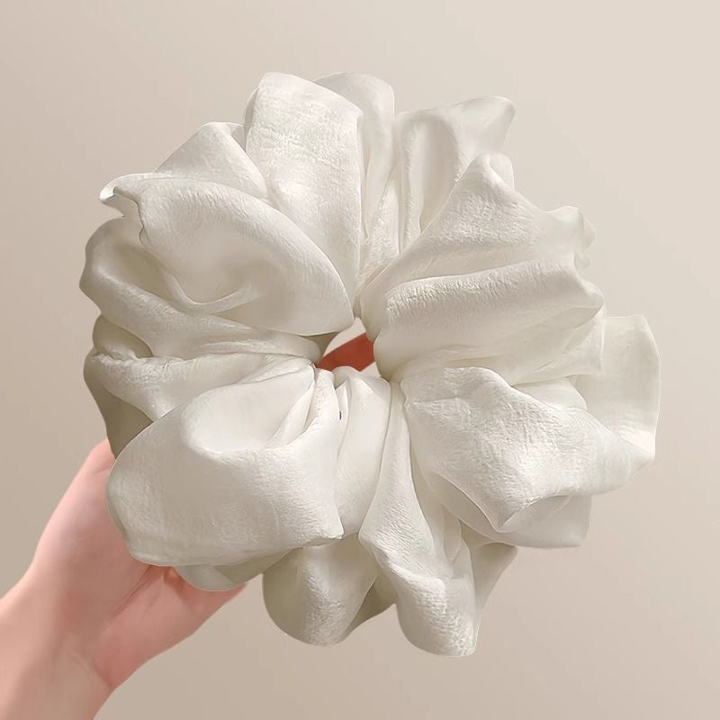 Oversized White silk plated Satin Scrunchie – Voluminous Hair Accessory for All Styles