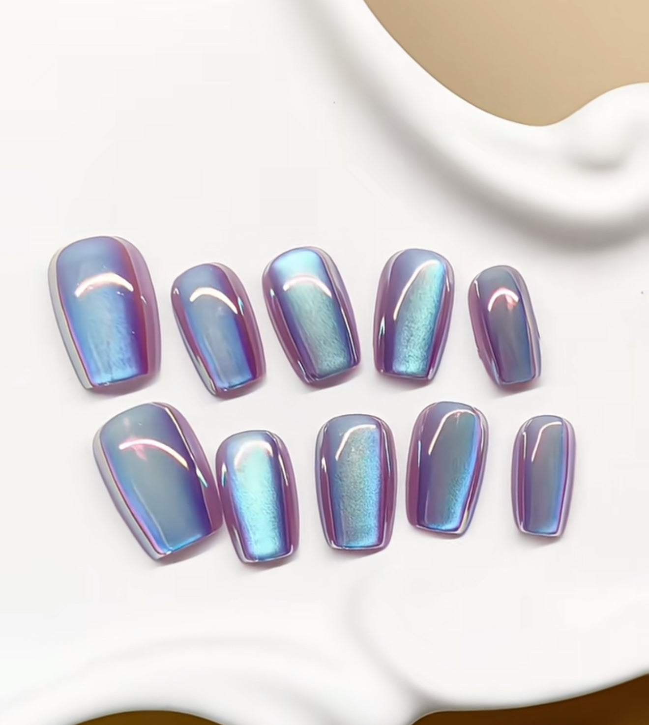 Iridescent Chrome Press-On Nails – Reusable False Nails Set